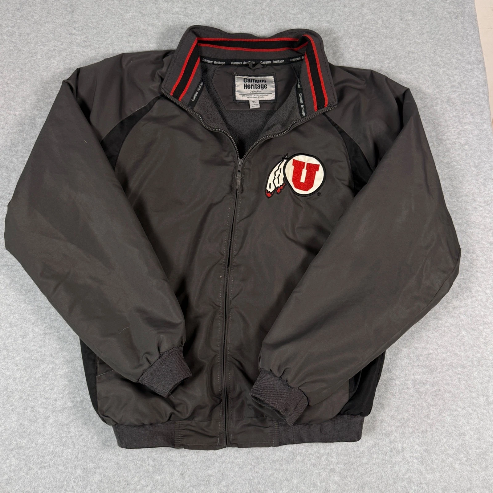 Campus Heritage Utah Utes Jacket Mens XL Gray Full Zip Fleece Lined Windbreaker