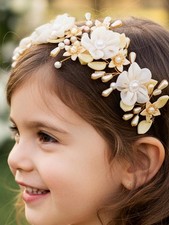 Yellow Flower Girl Headpiece Wedding Pearl Headband Floral Hair Accessories