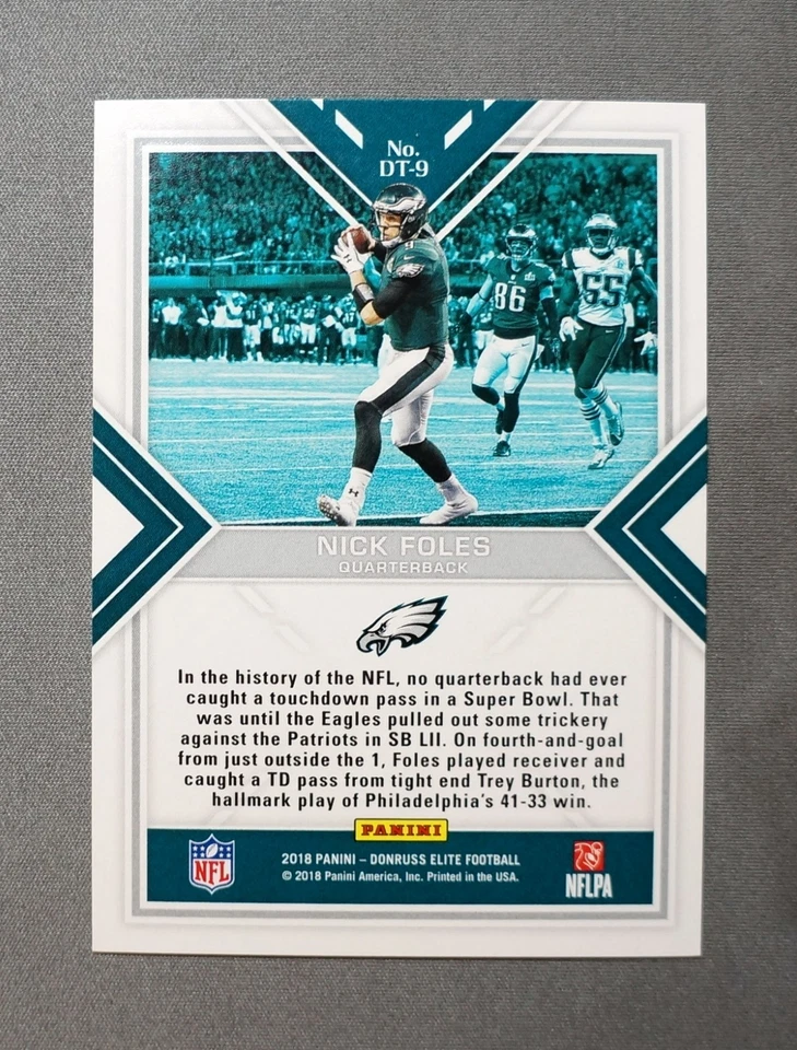 NICK FOLES 2018 DONRUSS ELITE DUAL THREATS DT-9 PHILLY SPECIAL SUPER BOWL EAGLES - Image 2 of 2