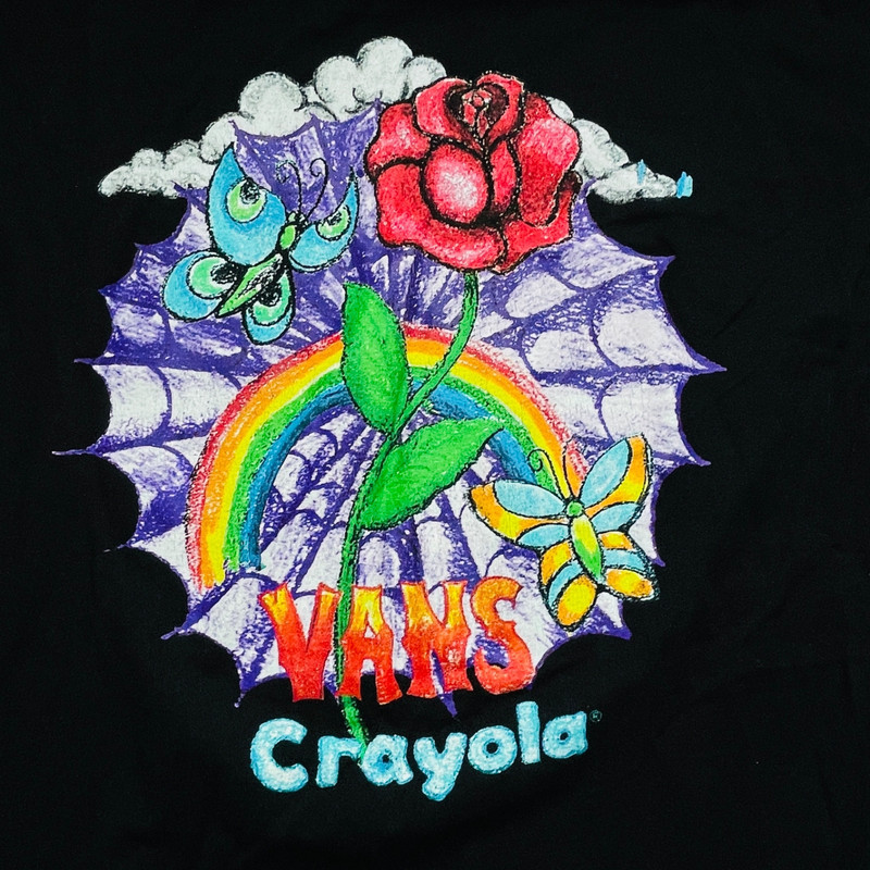 Vans x Crayola T Shirt Mens Large Black Rose Rainbow Graphic Tee 2022 Large