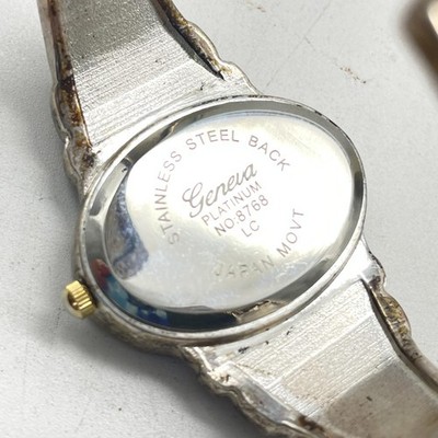 GENEVA Platinum Watch Womens Cuff Bracelet Two Tone Oval Japan