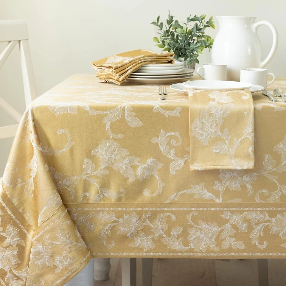Elegant Gold Damask Fabric Tablecloth 60x144 Rectangular - Image 3 of 4