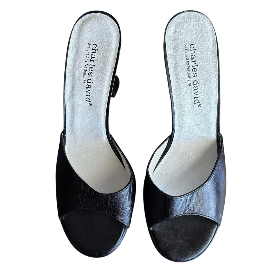 Tacones deslizables plataforma Charles David vintage talla 8 negros punta abierta retro boho gótico Foto 2 de 4