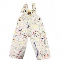 Vintage OshKosh B'Gosh 18M Paint Splatter Overalls White USA Made 80s 90s