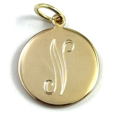 Vintage Initial N Charm Dainty Pendant Etched Gold Plated Metal Vintage Jewelry