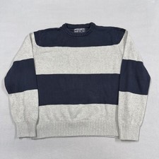 Nautica Jeans Co Sweater Mens XL Blue Gray Stripe Crewneck Cotton Knit Pullover