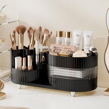 Rotating Vanity Organizer with Brush Holder and Drawer, 3 Layer Cosmetic Skincar