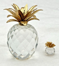 SWAROVSKI CRYSTAL PINEAPPLES WITH GOLD LEAVES 4.5" & 1-1/4"  TALL NO BOX NO COA