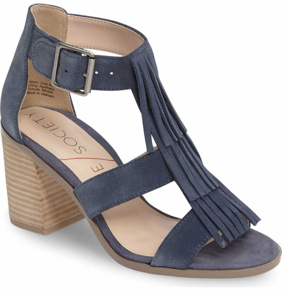 SAOLA Sole Society sandalo donna Delilah pelle 11M frange western tacco a blocco 3 5"