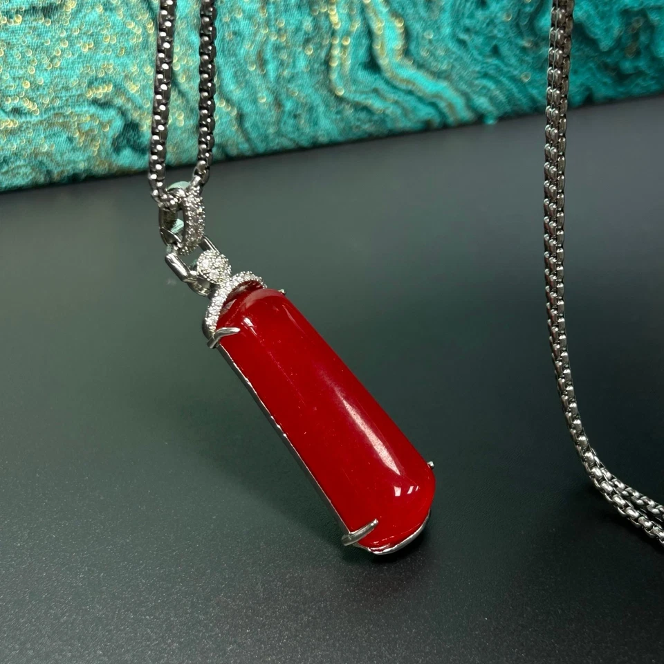 Colgante y collares amuleto tallado jadeíta jade rojo hielo real natural alto Foto 2 de 4