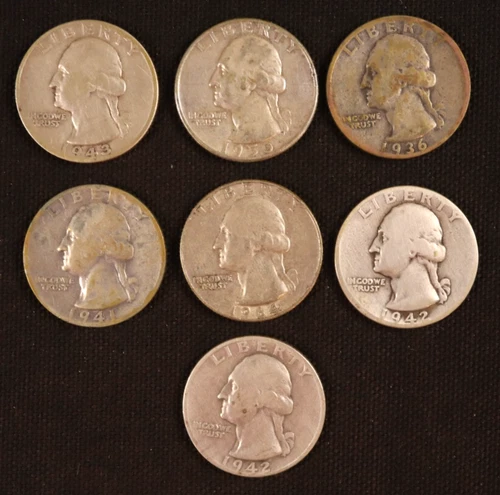 Lot of 7 - Silver Washington Quarters (1936-1964) - VG-XF - Nice Details-Lot #7