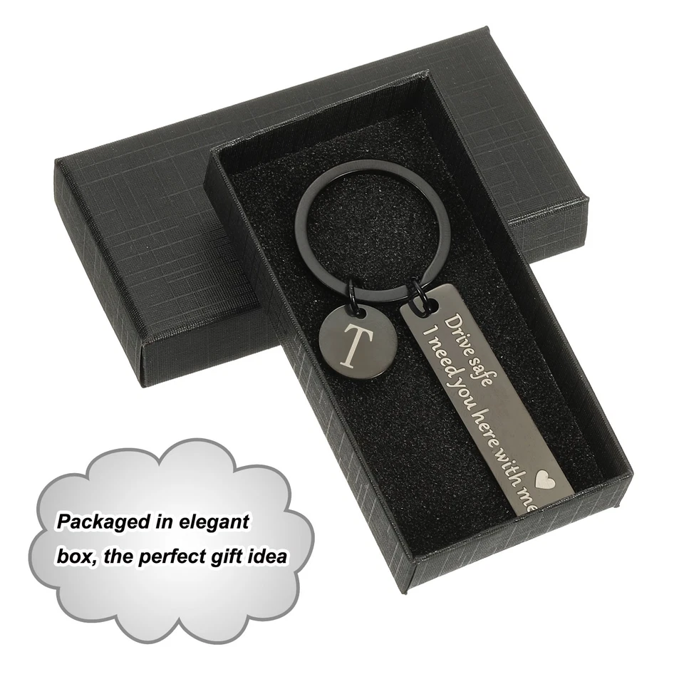 Drive Safe Keychain, 1 Set Letter t Keychain I Need You Here with Me, Black Foto 4 de 4