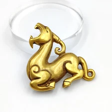 Metropolitan Museum Of Art MMA Gold Tone Ram/Unicorn Large Brooch Pendant Pin