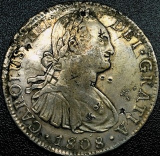 8 Reales 1808 TH GRATIA King Charles IV HISPAN (Mexico) Chopmarked Last Date !!