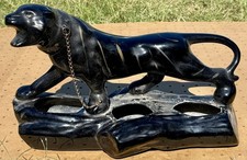Statue panthère noire vintage jardinière belle rétro 3 trous jaguar puma oeil vert