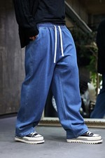 Denim Drawstring Wide Pants Casual Jean