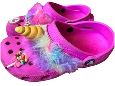 Crocs Kids Unicorn Horn Clogs Size C13 Child Pink Fuzzy With Charms