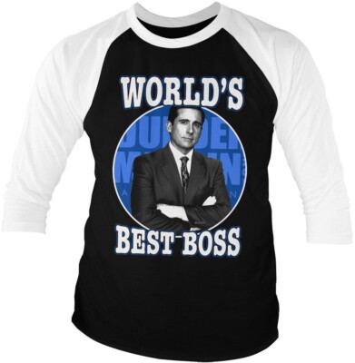 The Office World's Best Boss Baseball 3/4 Sleeve Tee Longsleeve White-Black