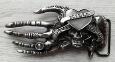 Belt Buckle, Skulls and Bones, metal, size 12.6 x 5.6 cm/ 5 x 2.2 in, used China