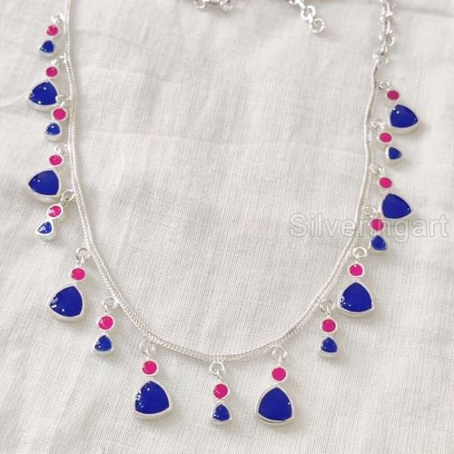 MULTI COLOR ENAMEL NECKLACE 925 STERLING SILVER WOMEN CHOKER ADJUSTABLE NECKLACE - Picture 8 of 8