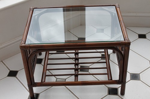 Verona Cane Coffee Table in a Mahogany Colour Finish -Tempered Glass - Picture 2 of 5