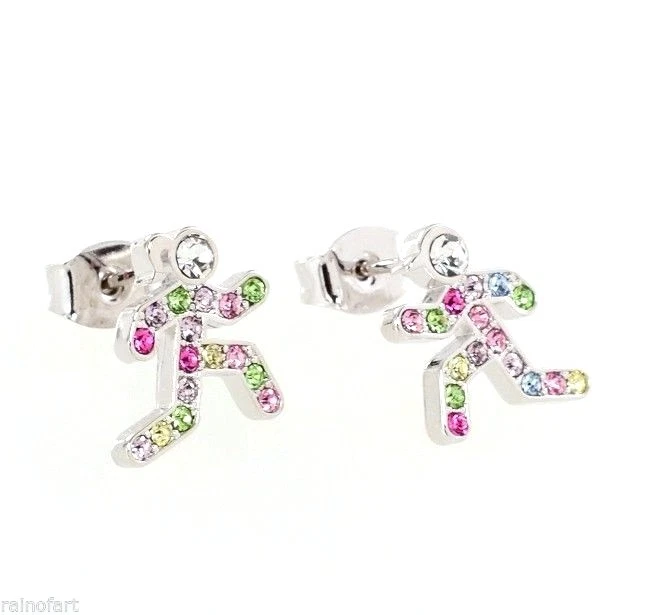 W Swarovski Crystal Runners Girl Boy Multi Color Jewelry Earrings - Imagem 2 de 4