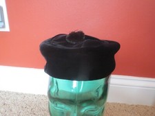 Vintage MR JOHN classic black velvet hat w/ pom NEW YORK , PARIS