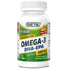 Vegan Omega 3 DHA EPA 1000 mg Algae Oil Softgels Carrageenan Free 60 Count