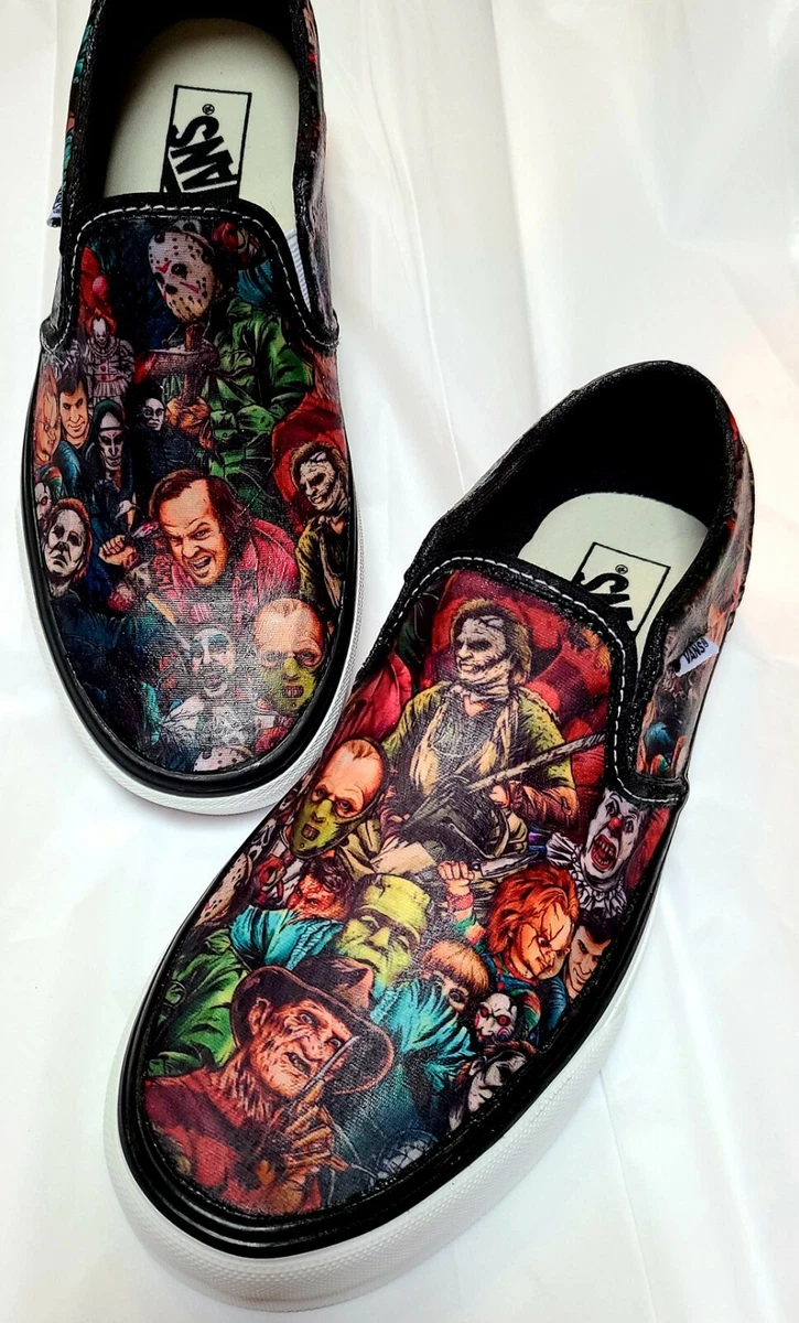 VANS Shoes Custom Hand Detailed Slip On Women's Horror Movies