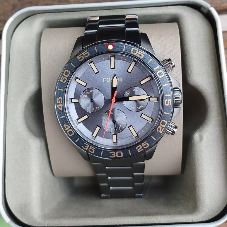 New FOSSIL Bannon Blue multi Dial Smoke Stainless Steel Men's Watch BQ2770