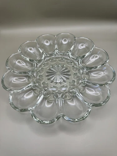 Vintage Anchor Hocking Fairfield Clear Glass 10" Deviled Egg Plate Dish 12 Eggs