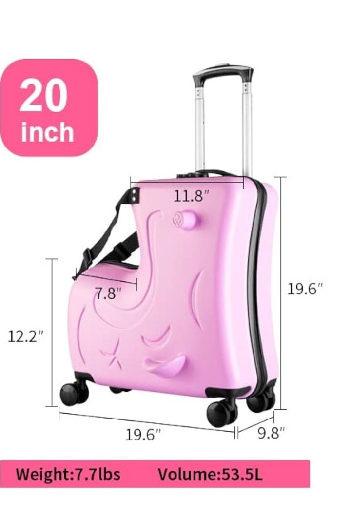 20 Inch NA AO WEI LA OW Kid's Ride on Suitcase Luggage w Spinner
