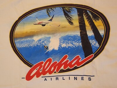 Aloha Airlines Mens Tshirt Sz Large White 50th Anniversary Ltd Edition Vtg 42514