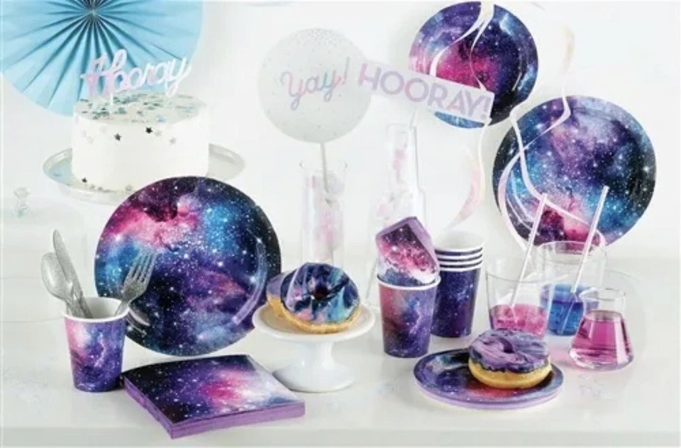 Galaxy 9 Inch Paper Plates 8 Pack Stars Outer Space Science Party Tableware - Image 2 of 2