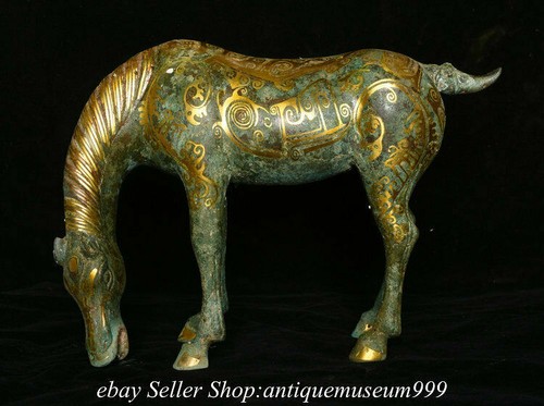 12" Antique Chinese Bronze Ware Gilt Dynasty Zodiac Animal Horse Success Statue - 第 1/10 張圖片