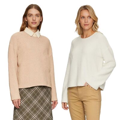 S.OLIVER Damen Pullover Rundhals-Ausschnitt Bouclé-Struktur Relaxed Fit Rollsaum