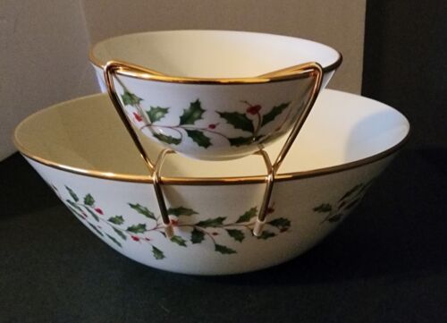 Lenox Holly & Berry abgestufte Schüssel Set Urlaub Abmessungen Chip & Dip 3 Stück rund - Bild 4 von 12