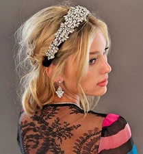 Kristin Perry Crystal Velvet Rhinestone Tiara Headband Headpiece