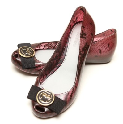NWOB Melissa + Jason Wu -Womens Lace Jelly Flats Bow w/Owl Medallion Sz 5