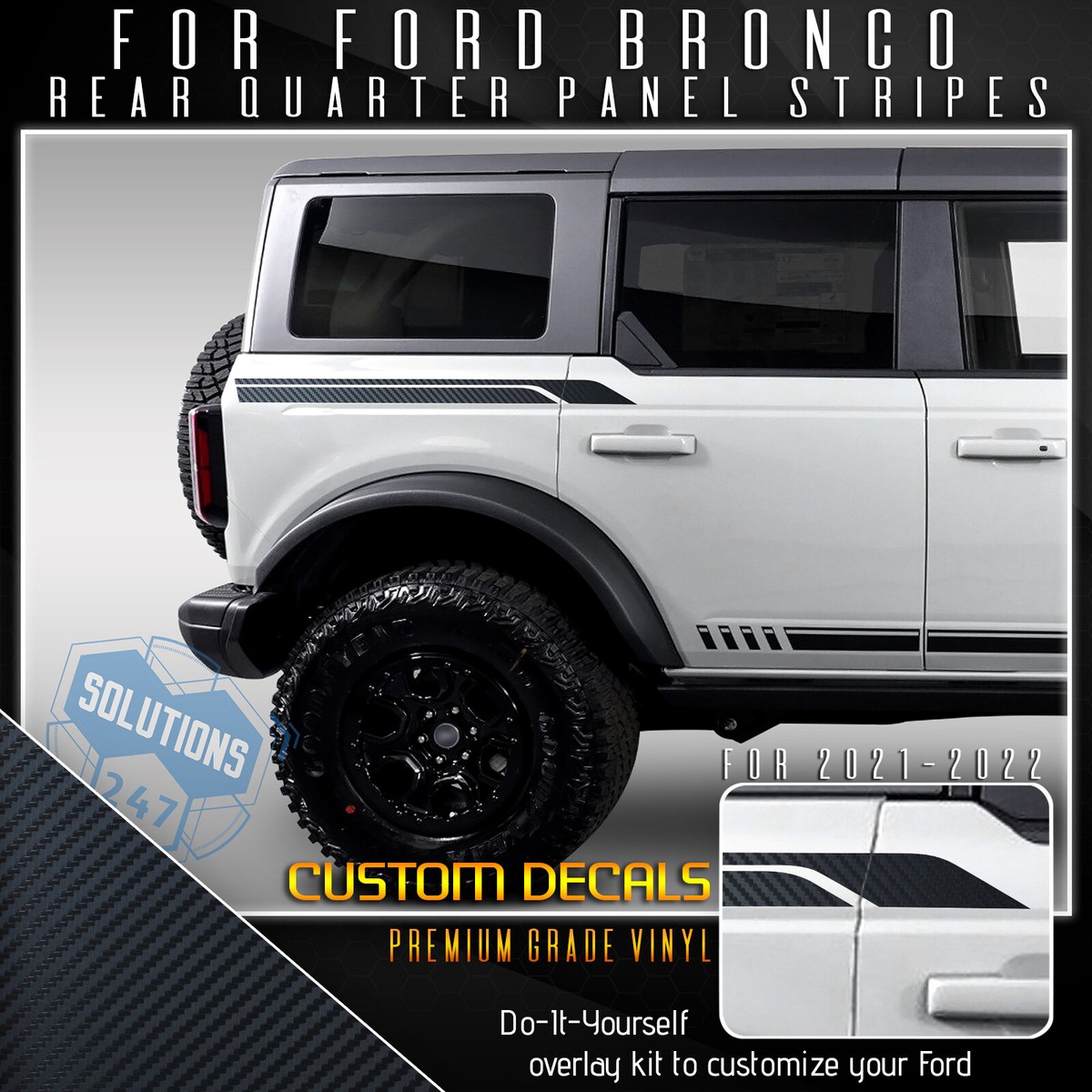 For 21+ Ford Bronco Side Stripes Graphic Decal Overlay Matte Carbon Fiber  Vinyl