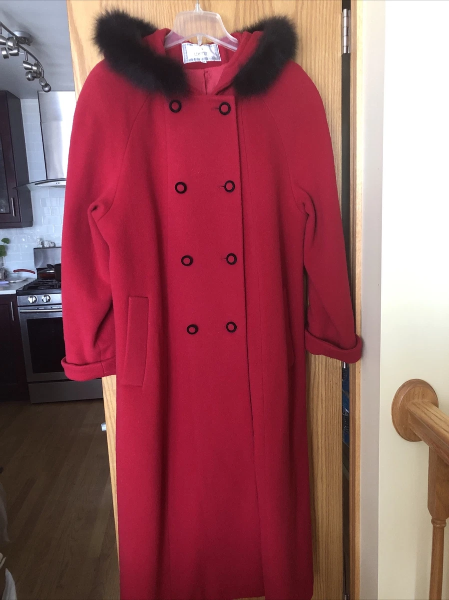 F S Limited womens coat long wool red hooded size 14 Regular or