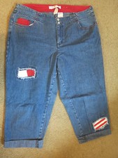 UNIQUE Tommy Hilfiger vintage patriotic patched denim blue jean capris womens 14