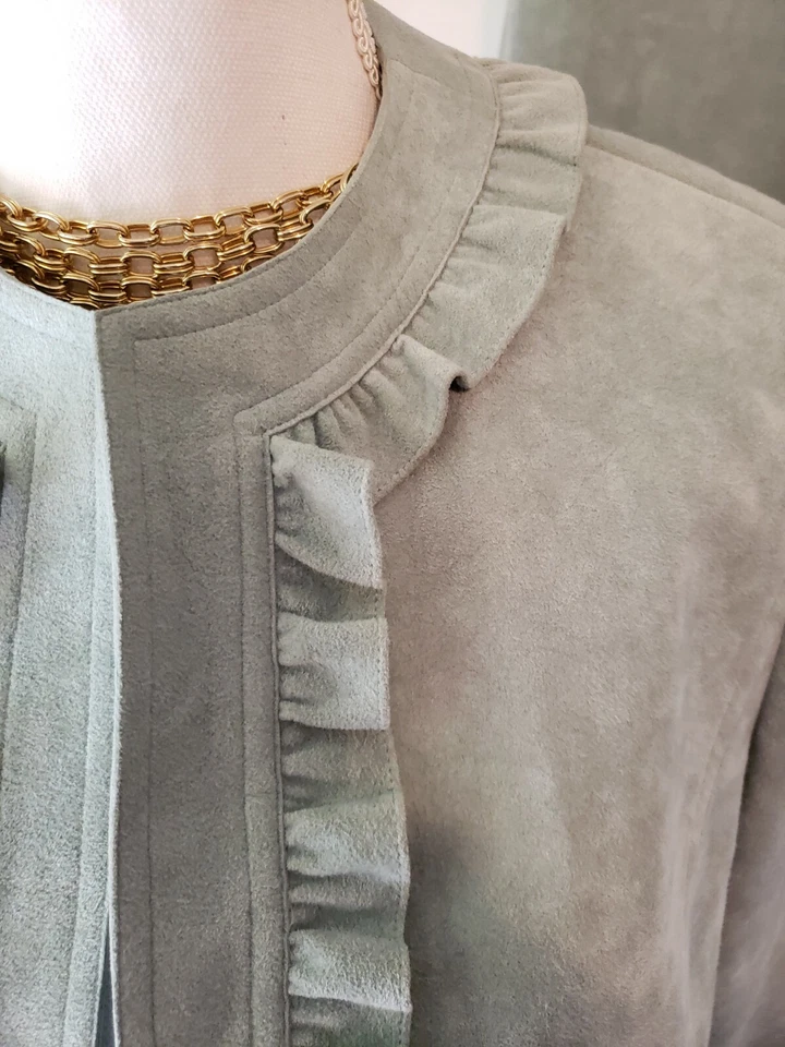 Blazer y falda a juego de gamuza verde Abe Schrader de colección talla 12 excelente conjunto Foto 4 de 4