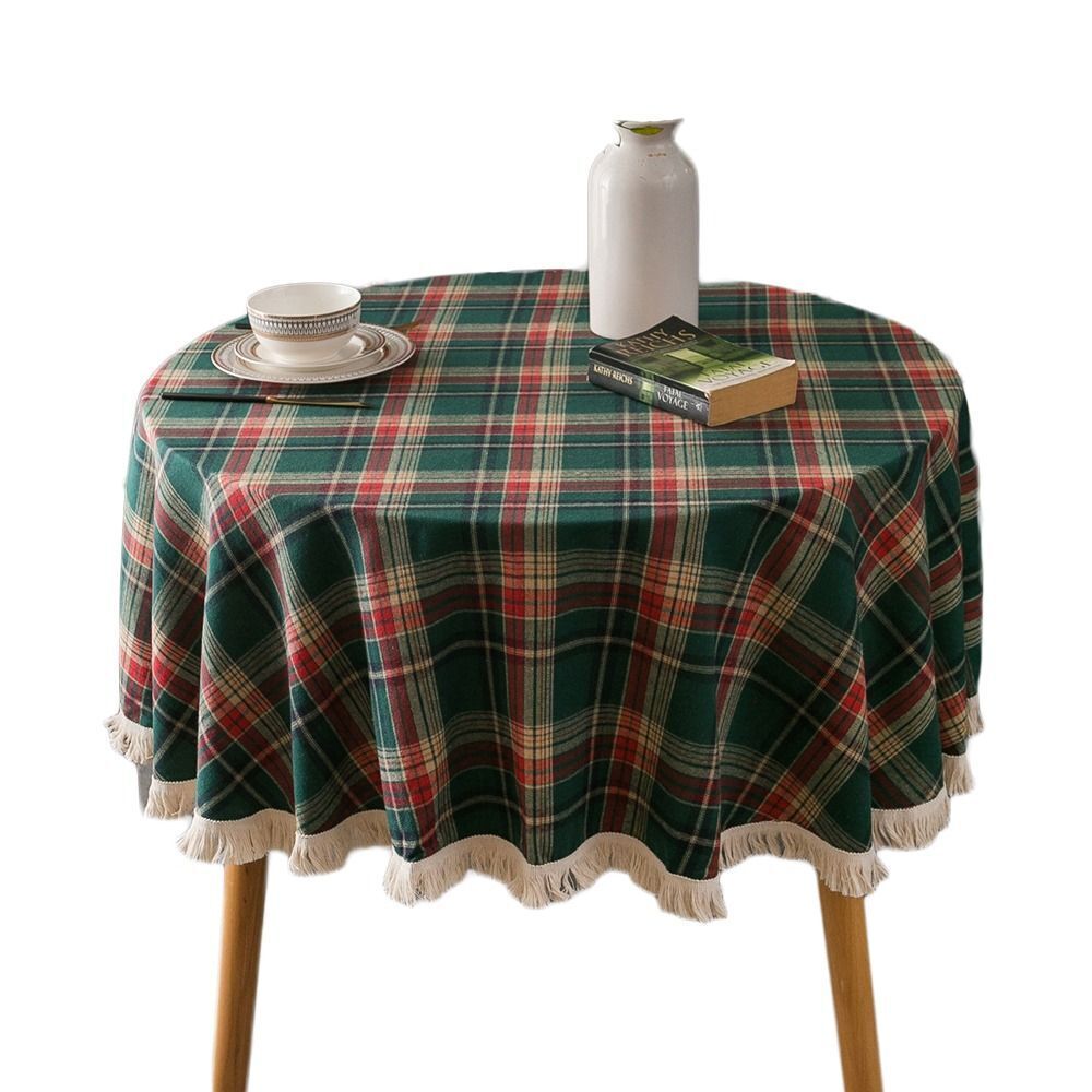 Round Christmas Plaid Tablecloth Cotton Table Cloth Christmas