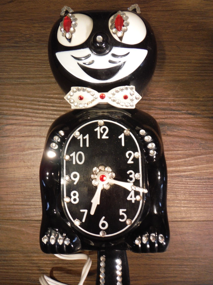 60s Vintage KIT CAT KLOCK D8 Black Jeweled Kit Kat Hanging Wall Cat ...