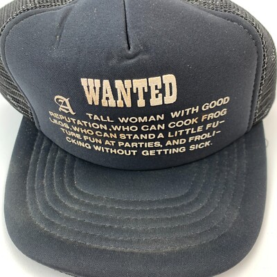 BROKEN Vintage Wanted Tall Woman Good Reputation Black Snapback Trucker Hat Cap