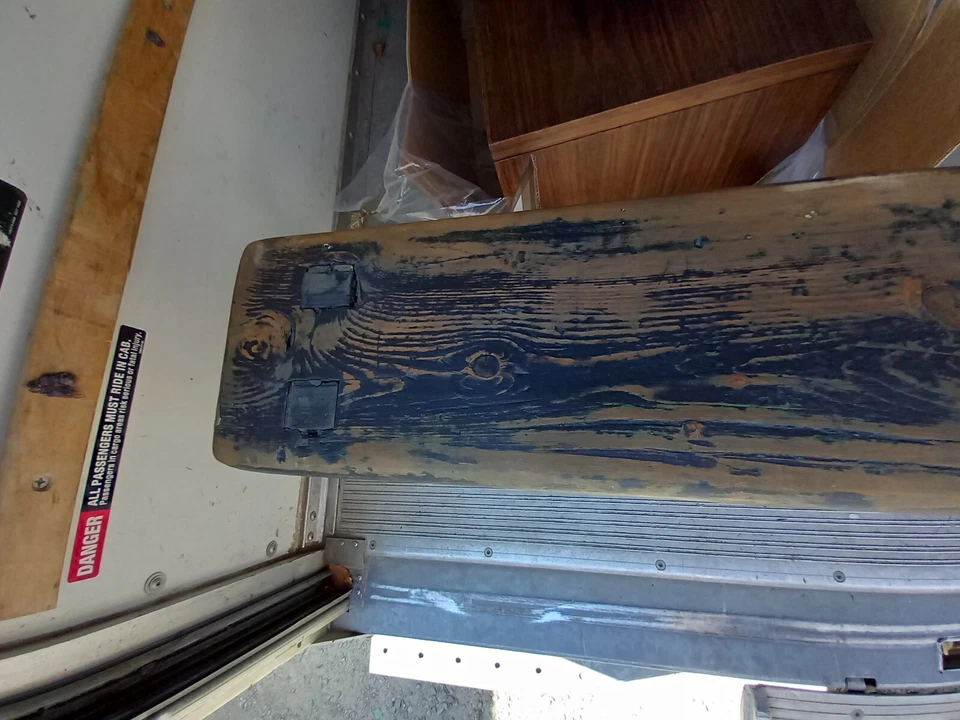 Antique Country Primitive Distressed Wood Plank Bench original old paint STURDY - Image 4 of 4