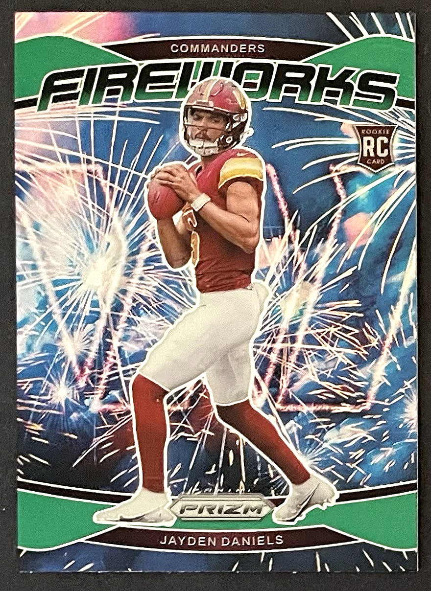 Jayden Daniels GREEN PRIZM RC Fireworks #24 2024 Panini Prizm Commanders