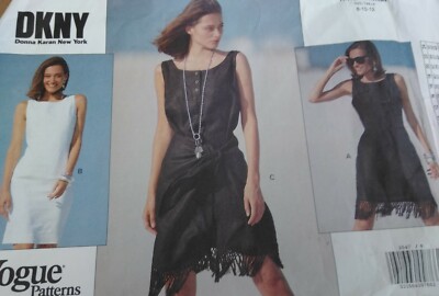  Vogue 2647 American Designer Donna Karan DKNY Shift Dress 8-10-12 Partial Cut
