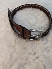 NWOT Women's Top Grain Leather Belt Brown Silver Studs/Buckle Size M